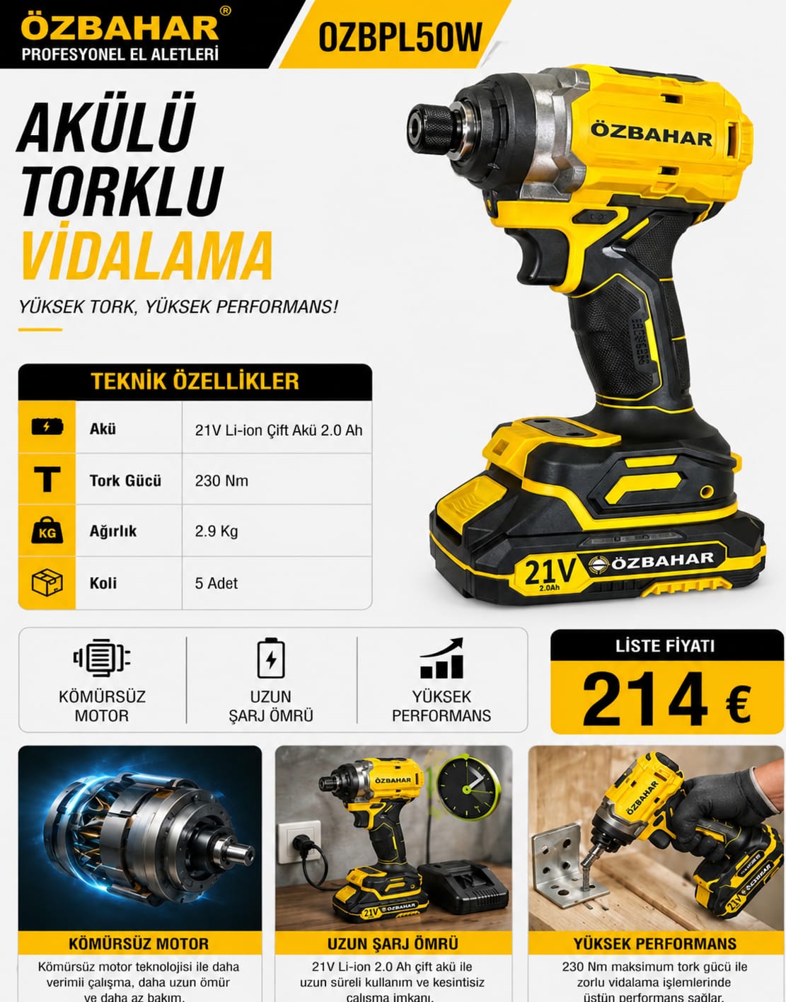 Özbahar OZBPL50W Akülü Torklu Vidalama