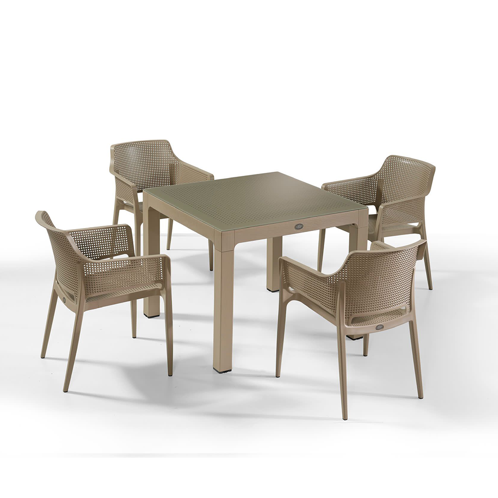 NS1 Masa Takımı 90x90 Camlı Masa + 4 Adet Koltuk