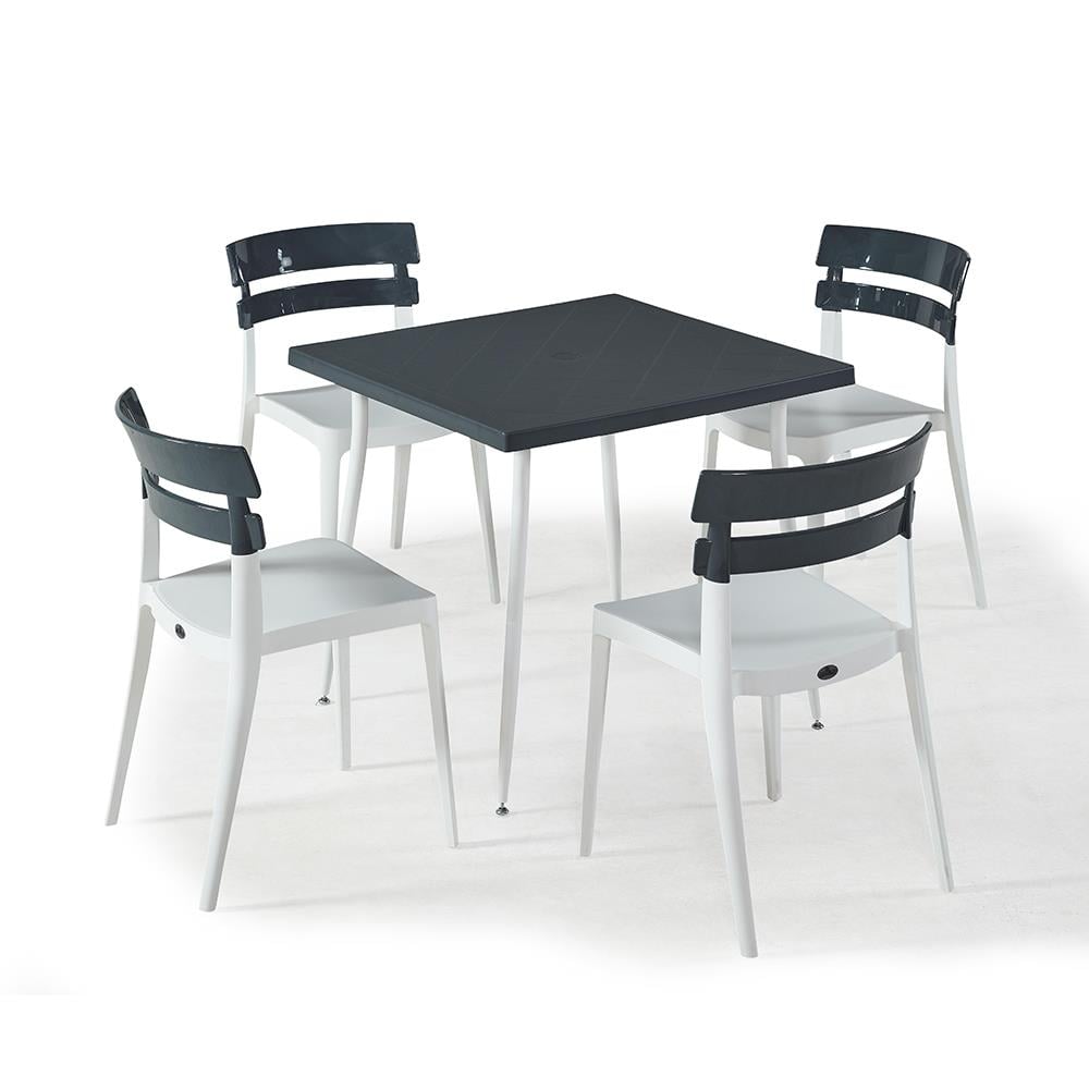 NS9 Masa Takımı 80x80 Masa + 4 Siyah Ayaklı Koltuk