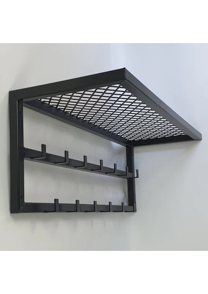 Dekoratif Demir Raflı Duvar Askısı - Metal Askılık - Elbise Askısı