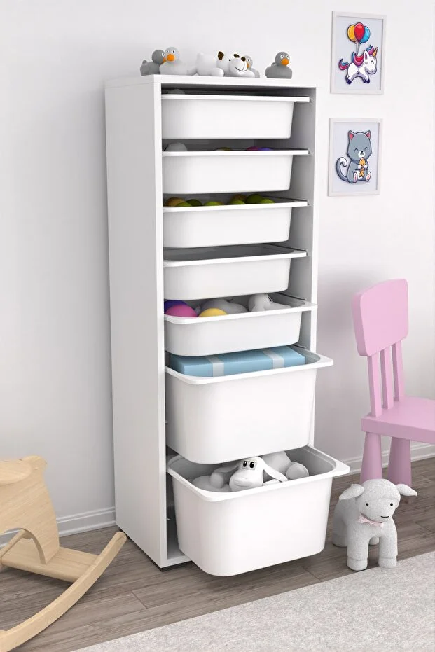 Zola 7 Sepetli Dolap Oyuncak Dolabı Çok Amaçlı Mutfak Banyo Kiler Dolabı Beyaz