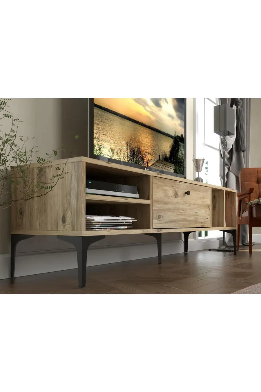 Milan Tv Ünitesi Minifiks Bağlantı , Dolap Metal Ayak - Atlantik Çam / Siyah Milan Tv Ünitesi Minifiks Bağlantı , Dolap Metal Ayak - Atlantik Çam / Siyah