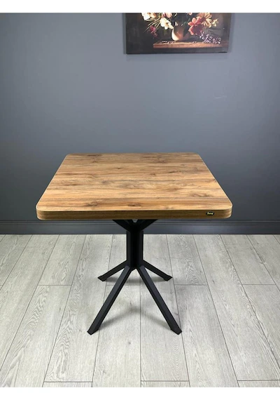 Tepe Ceviz Mutfak Yemek Masası Balkon Masası Kavisli Köşe Siyah Ayak 70 Cm Tepe Ceviz Mutfak Yemek Masası Balkon Masası Kavisli Köşe Siyah Ayak 70 Cm