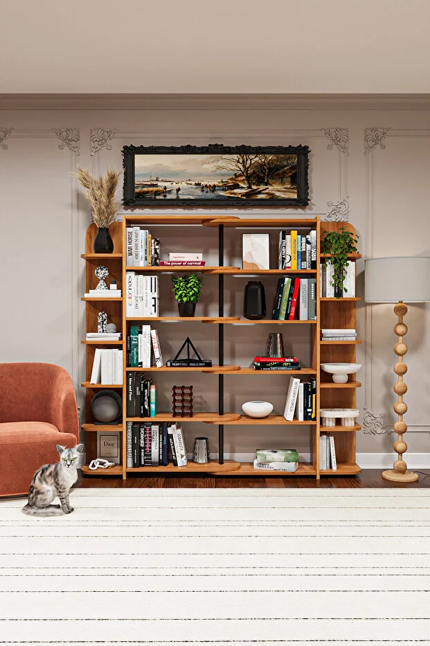 Duvar/Köşe Modüler Kitaplık – 176 cm Geniş Ünite, 17 Raflı Salon & Ofis Kitaplığı Duvar/Köşe Modüler Kitaplık – 176 cm Geniş Ünite, 17 Raflı Salon & Ofis Kitaplığı