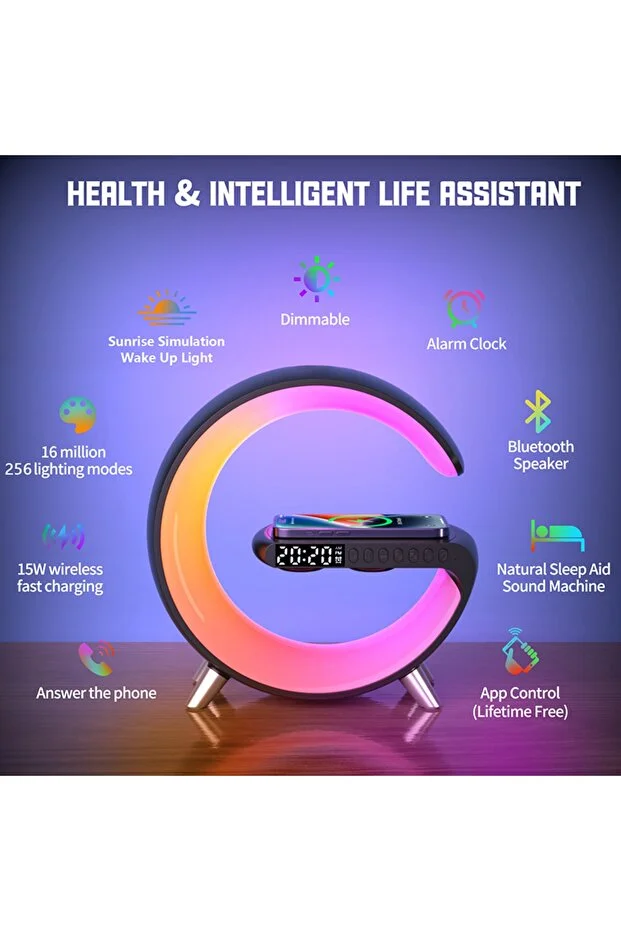 Masa Lambası Kablosuz Şarj Özellikli Saat Hoparlör 