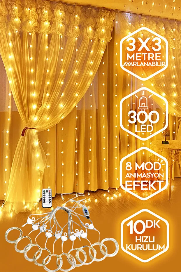 3x3 Metre USB'li 8 Animasyonlu Uzaktan Kumandalı Gün Işığı Peri Tel Led Perde 3x3 Metre USB'li 8 Animasyonlu Uzaktan Kumandalı Gün Işığı Peri Tel Led Perde