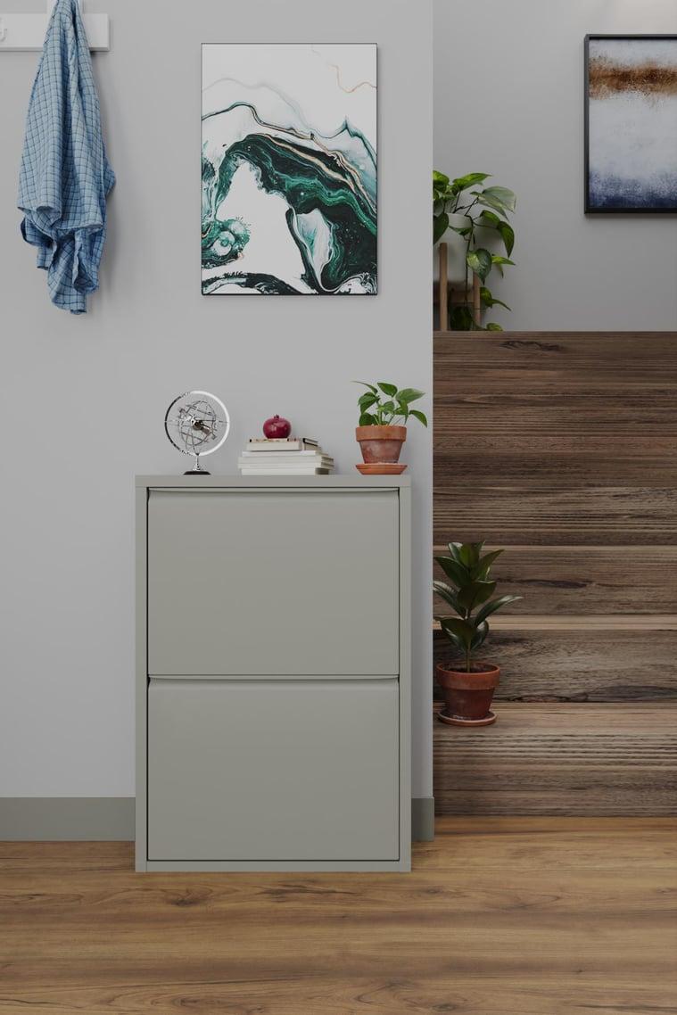 İkili Metal Ayakkabılık Bej 