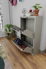 İkili Metal Ayakkabılık Bej 