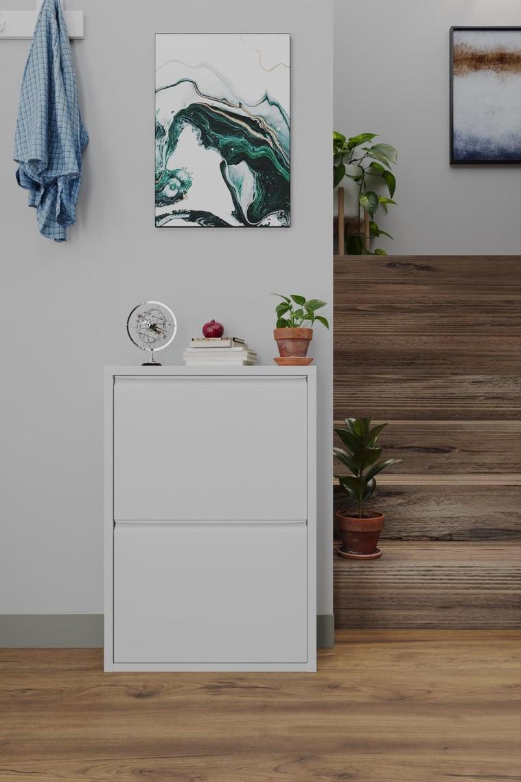 İkili Metal Ayakkabılık Beyaz 