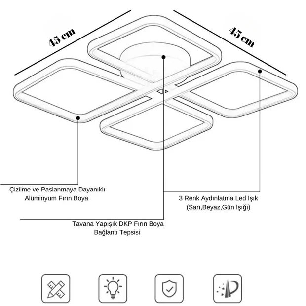 Novem Eskitme Plafonyer Kumandalı Ultra Süper 3 Renk Işık Ledli Avize