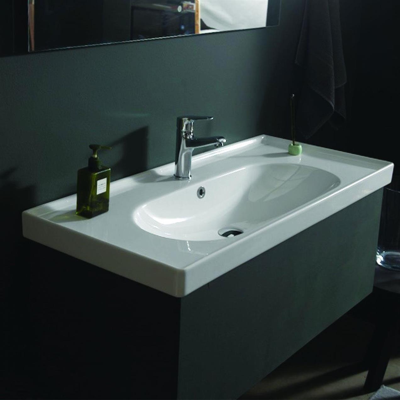 Turkuaz Ceratyle Arya Etajer Uyumlu Damlalıklı Lavabo 120*45 cm Turkuaz Ceratyle Arya Etajer Uyumlu Damlalıklı Lavabo 120*45 cm