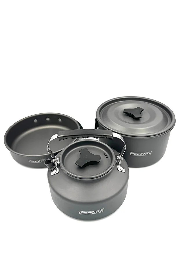Monicamp Kamp Tencere Tava ve Çaydaklık Seti Kamp Mutfağı 3'lü Set