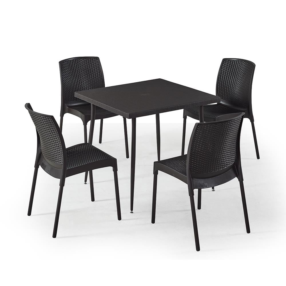 NS5 Rattan Masa Takımı 80x80 Masa + 4 Adet Rattan Sandalye