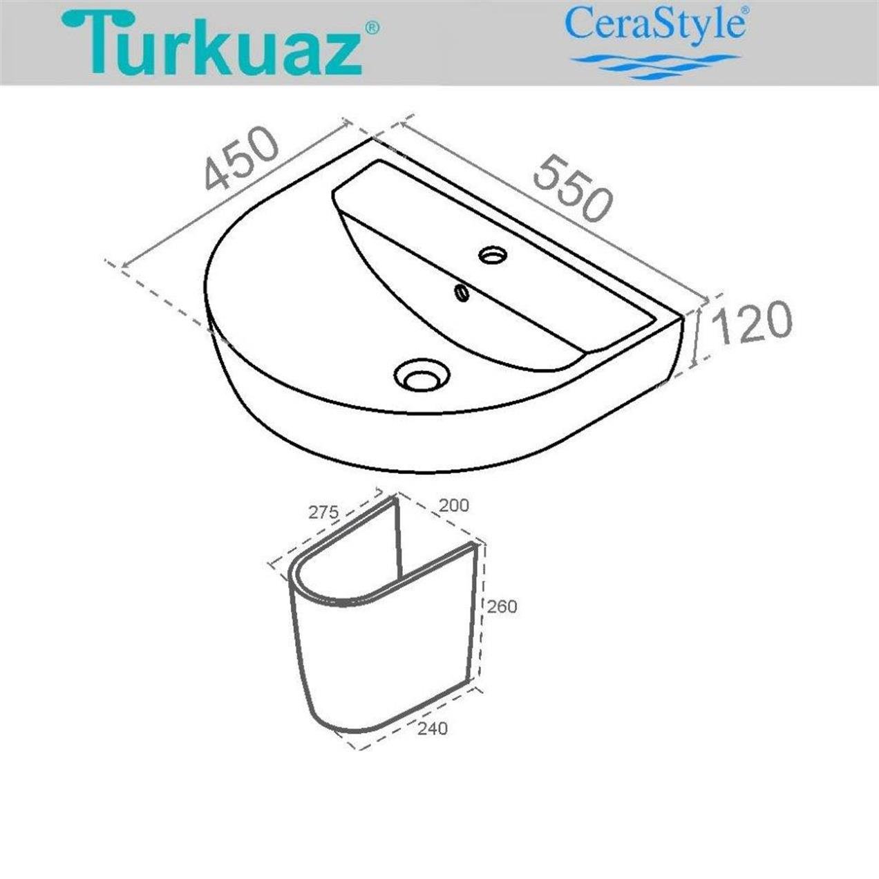 Turkuaz Bella Banyo Lavabo 45*55 cm (Bella Yarım Ayaklı) Turkuaz Bella Banyo Lavabo 45*55 cm (Bella Yarım Ayaklı)