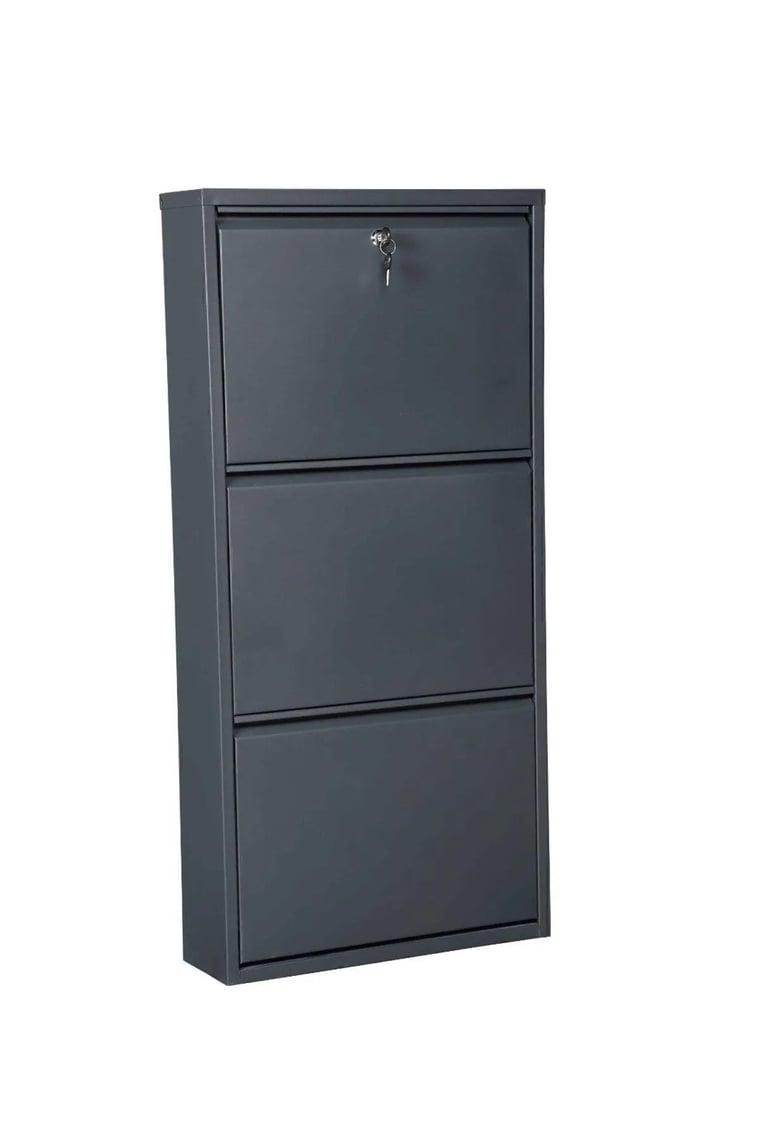 Kilitli 3'Lü Metal Ayakkabılık - Antrasit 