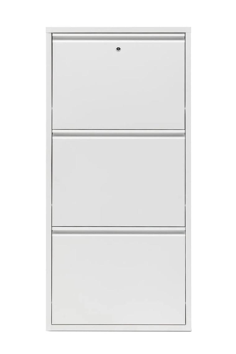 Kilitli 3'Lü Metal Ayakkabılık - Beyaz