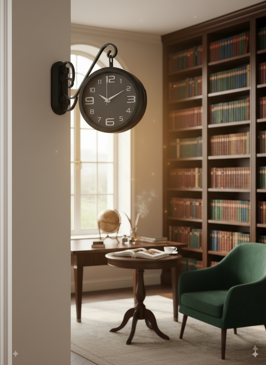 Çift Taraflı Modern İstasyon Duvar Saati – 36×25 cm