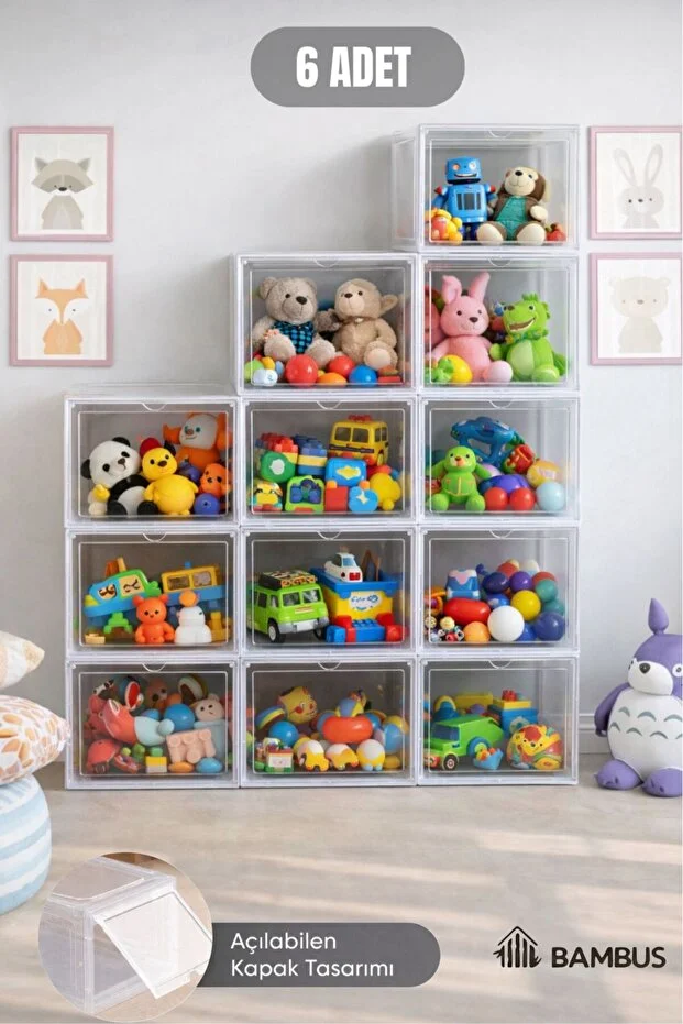 6'lı Demonte İstiflenebilir Oyuncak Düzenleyici Kapaklı Organizer, Raf Çocuk Odası Düzenleyici 6'lı Demonte İstiflenebilir Oyuncak Düzenleyici Kapaklı Organizer, Raf Çocuk Odası Düzenleyici