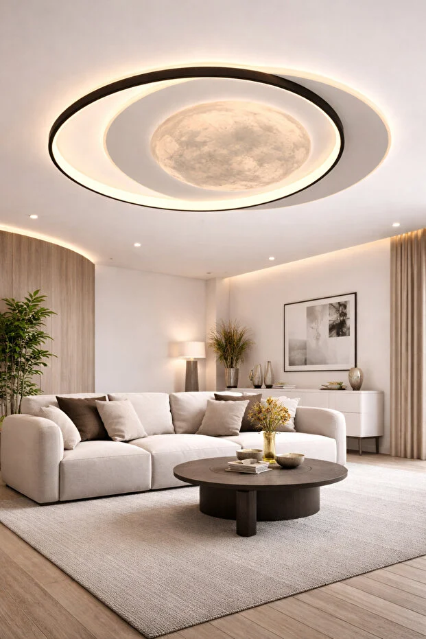 Dolunay 50 Cm 3 Renk Işık Özellikli Led'li Modern Salon Mutfak Yatak Odası Avizesi