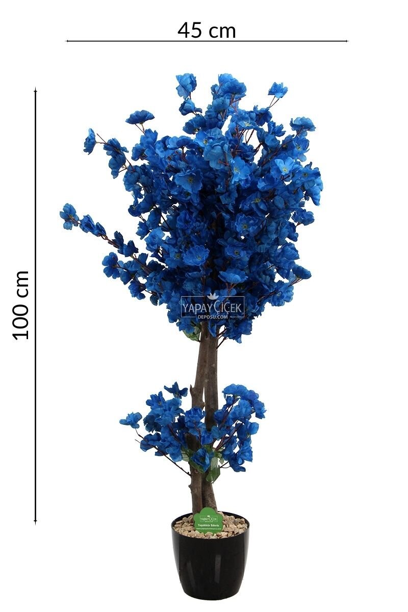Saksıda Yapay 2 Gövdeli Bahar Dalı Ağacı 100 cm Lacivert