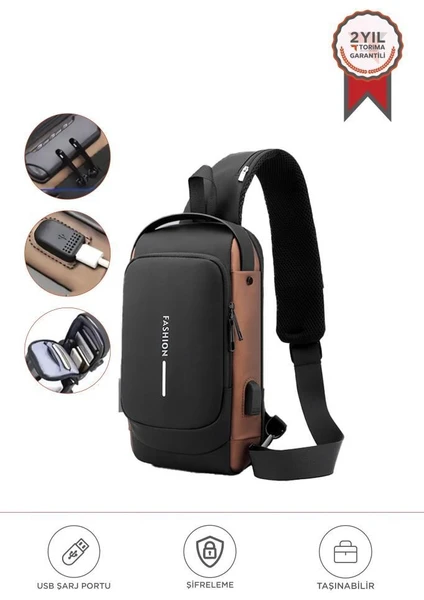 Torima Kahverengi: Şifreli ve USB Şarjlı Günlük Omuz Çantası