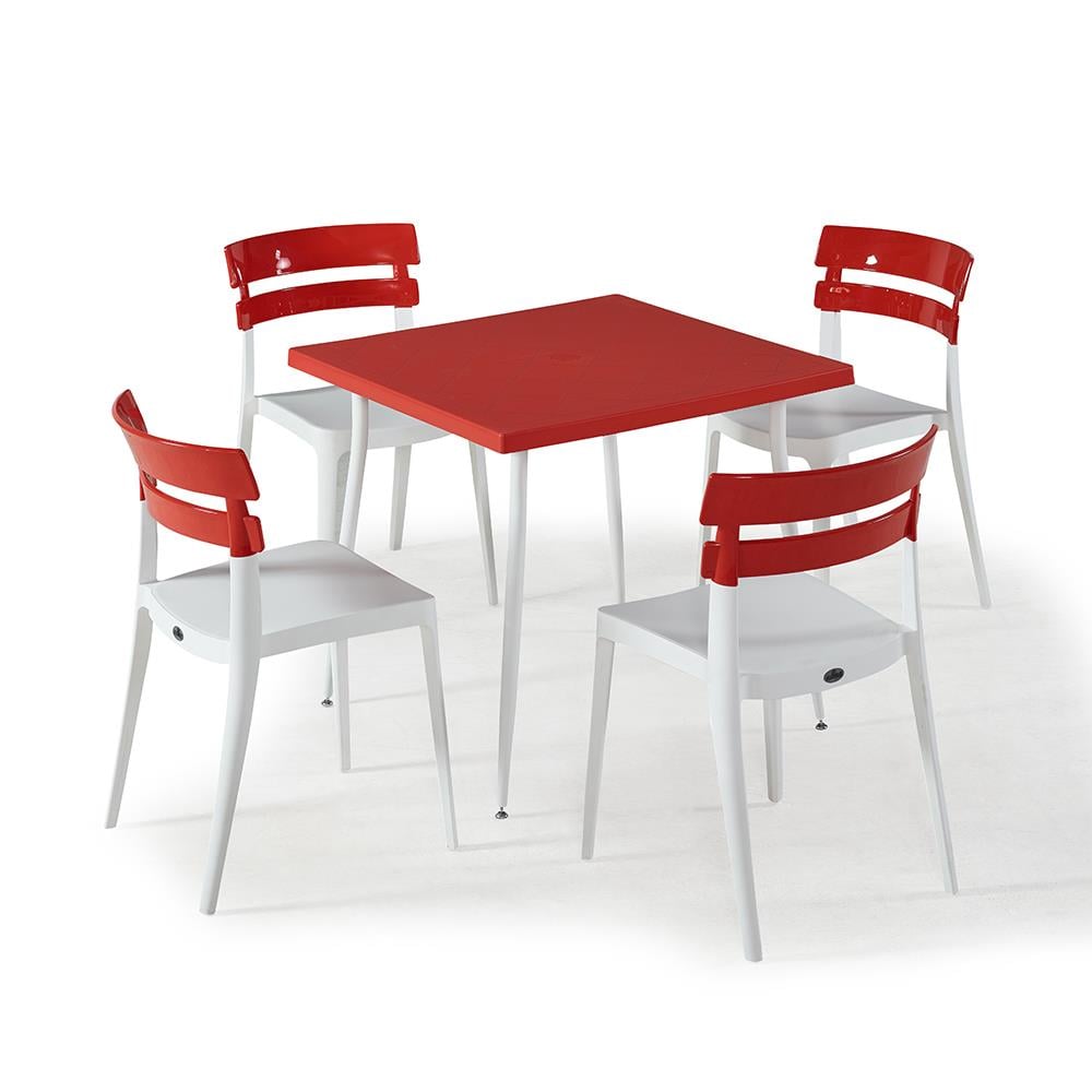 NS9 Masa Takımı 80x80 Masa + 4 Siyah Ayaklı Koltuk