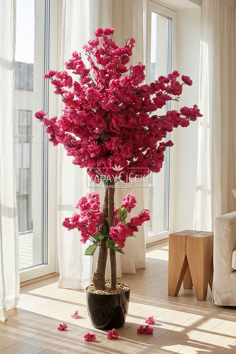 Saksıda Yapay 2 Gövdeli Bahar Dalı Ağacı 100 cm Mor Saksıda Yapay 2 Gövdeli Bahar Dalı Ağacı 100 cm Mor