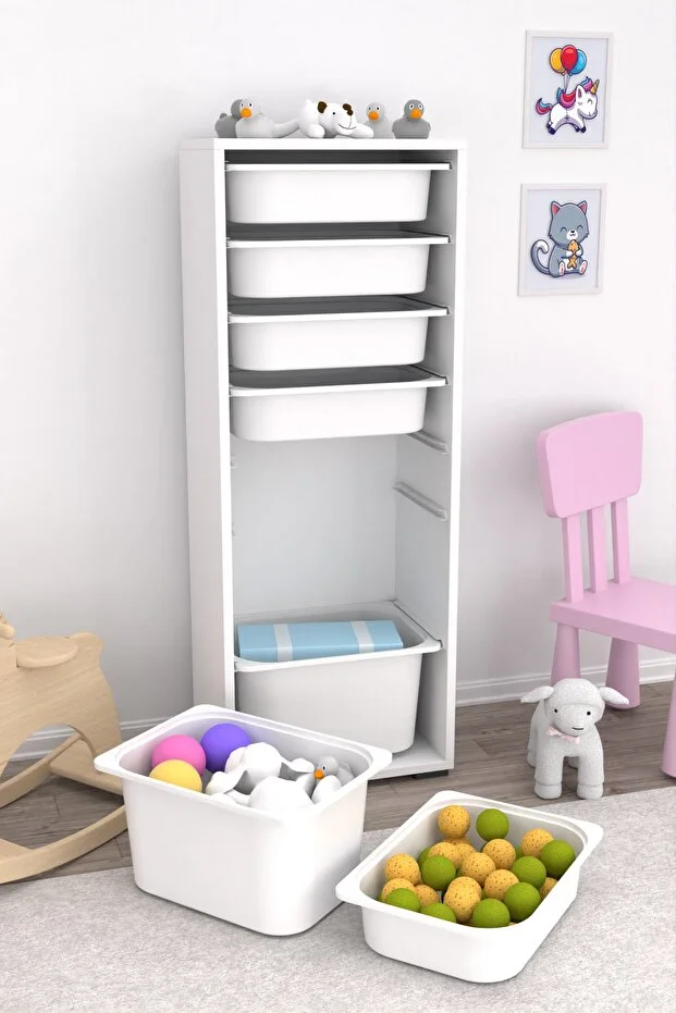 Zola 7 Sepetli Dolap Oyuncak Dolabı Çok Amaçlı Mutfak Banyo Kiler Dolabı Beyaz