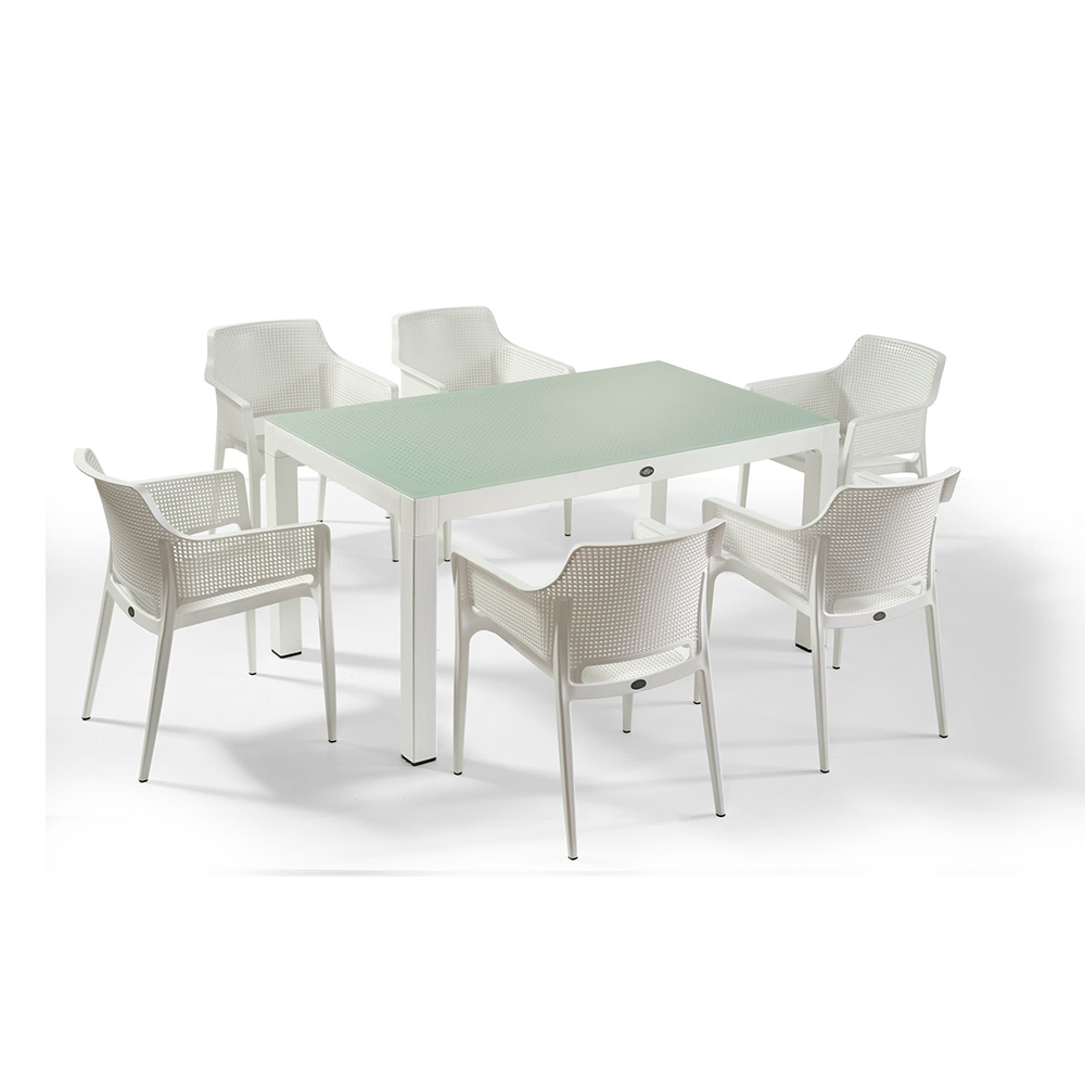 NS3 Masa Takımı 90x150 Camlı Masa + 6 Adet Koltuk