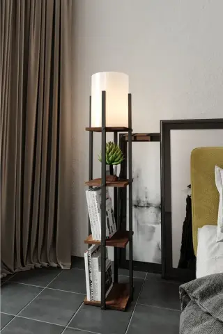 Barok Dekoratif Raflı Lambader Ceviz Barok Dekoratif Raflı Lambader Ceviz