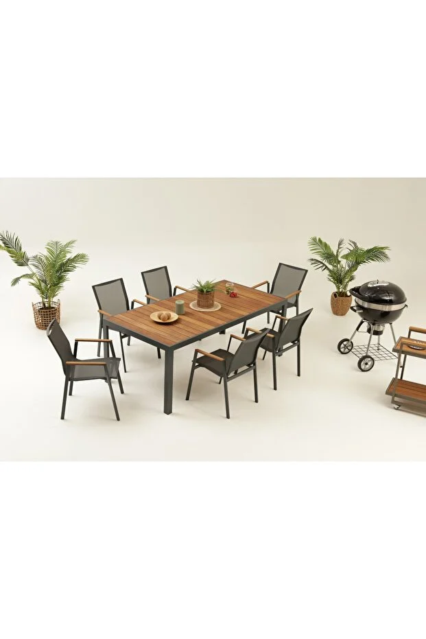 Berus Alüminyum Bahçe Balkon Masa Takımı Antrasit 6 Kişilik