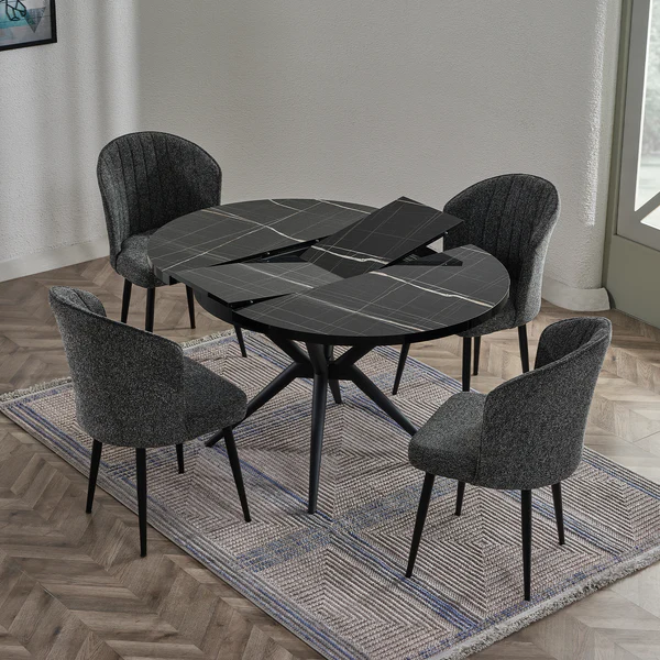 Fleksi Masa Takımı | Antrasit | Rubi Sandalye | Mensey Kumaş | 4 Sandalye Fleksi Masa Takımı | Antrasit | Rubi Sandalye | Mensey Kumaş | 4 Sandalye