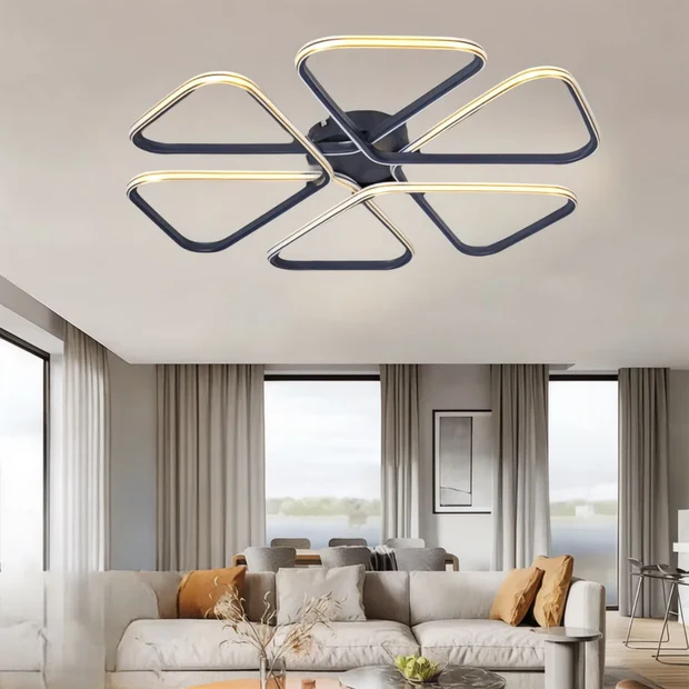 Oslo Siyah Modern Gold Çizgili Plafonyer Ultra Power Beyaz Ledli Avize