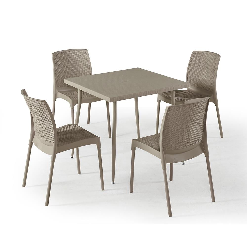 NS5 Rattan Masa Takımı 80x80 Masa + 4 Adet Rattan Sandalye