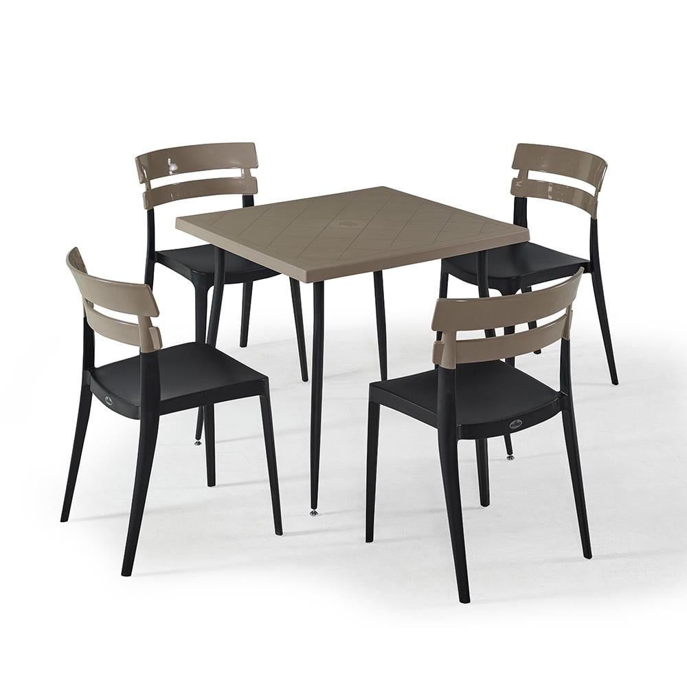 NS9 Masa Takımı 80x80 Masa + 4 Siyah Ayaklı Koltuk