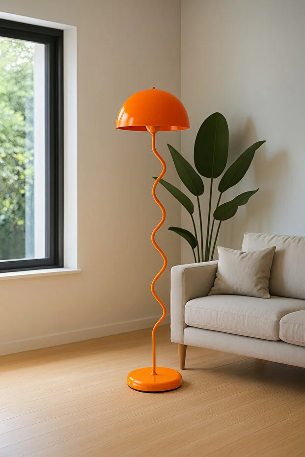 Mantar Zikzak Model Turuncu Renkli Dekoratif Lambader