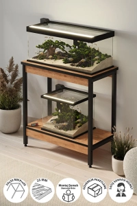 Akvaryum Sehpası Yan Sehpa Metal Ayaklı Sehpa 80 x 40 Cm Çam