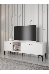 Hira 160 Cm Metal Ayaklı Tv Ünitesi - Beyaz / Siyah