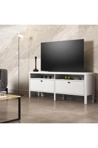 Venezia 2 Çekmece 2 Bölmeli Ahşap Ayaklı Tv 150 Cm Tv Ünitesi - Minifiksli - Wood Beyaz