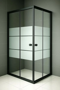 Kare Siyah Profil Kumlama Box Desen Temperli Cam Duşakabin