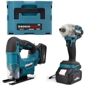 BoschPlus Akülü Kömürsüz 2li Set Ayarlanabilir Dekupaj Testere ve 350Nm Somun Sıkma Sökme 36V 5ah (Mavi)