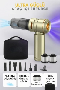 Şarjlı Araç İçi Süpürge Yüksek Emişli Taşınabilir Kablosuz Oto Vakum Temizlik Cihazı