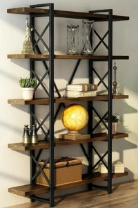 Özke Dekor Metal Ahşap 5 Katlı Kitaplık Raf