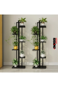 Çiçeklik 6 Bölmeli Raf Metal Çerçeveli Sağlam Modern Siyah Çiçeklik Saksı Düzenleyici Raf Stant