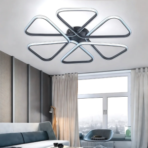 Oslo Siyah Modern Krom Çizgili Plafonyer Ultra Power Beyaz Ledli Avize