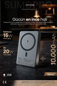 Simex Slim Magsafe Powerbank 10000 mAh - 20W PD Hızlı Şarj Taşınabilir Batarya