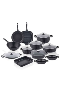 Valeriya Döküm Cam Kapak 18 Parça Çeyiz Seti Siyah