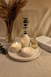 Dekoratif 5li Set Mum Çizgili Vazo Tealight mumluk ve Oda Kokusu Seti