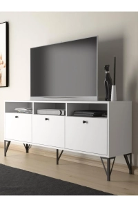 Rhea 160 Cm Dolaplı, Minifiks Bağlantı, Geniş Tv Ünitesi - Konsol - Beyaz / Siyah