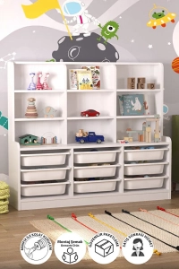 Almina 9 Sepetli 9 Raflı Dolap Çok Amaçlı Dolap Oyuncak Dolabı Almina Beyaz